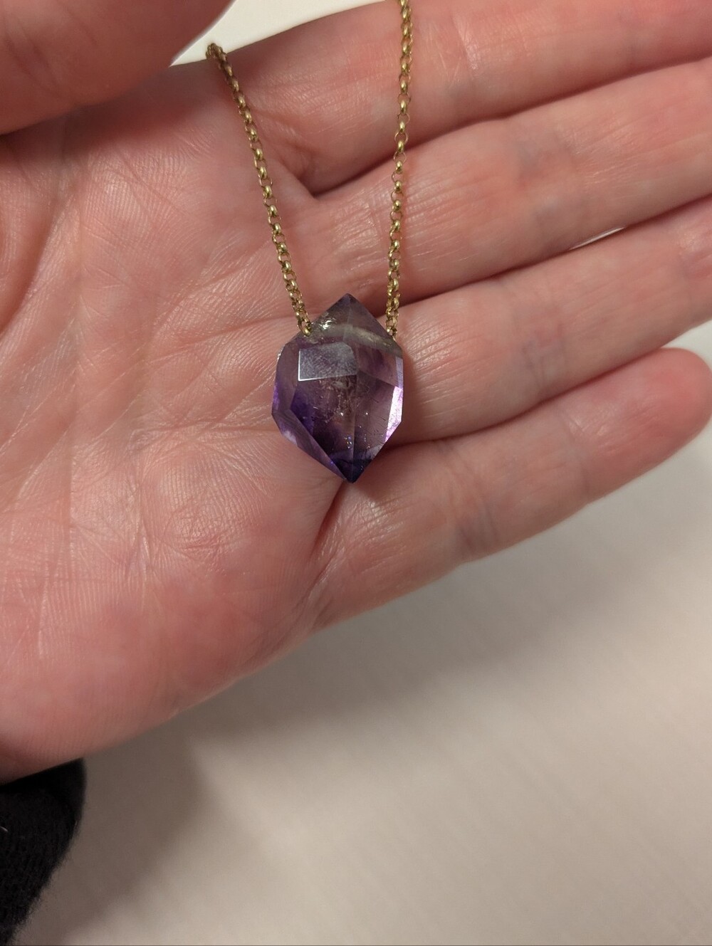 Gold-Filled Chain Necklace with Purple Amethyst Pendant